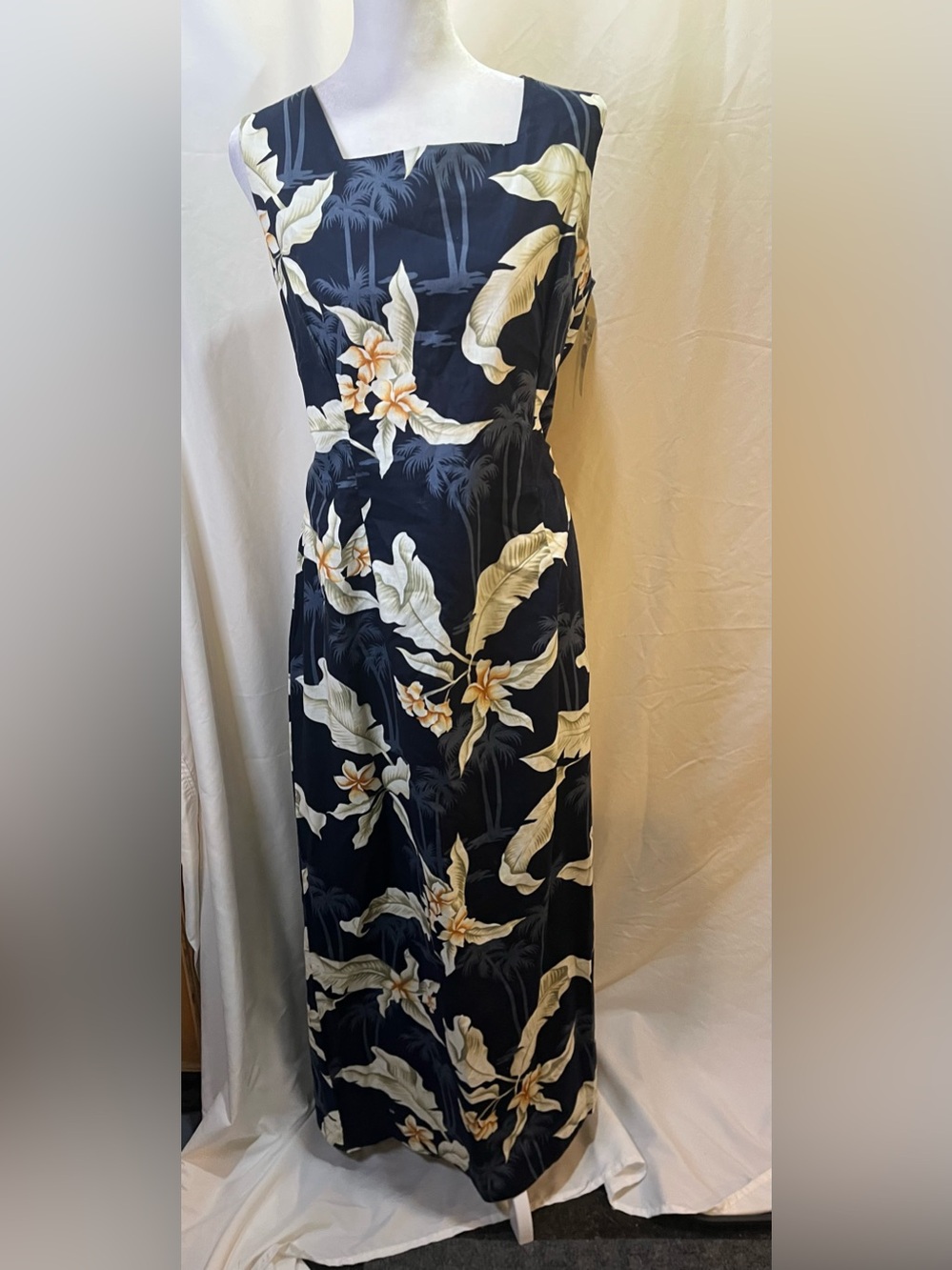 Navy Tropical Maxi Dress with Cream Floral Print